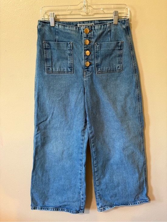 Zara Denim - Zara High Waist Wide Leg Button Fly Crop Jeans Womens size 4